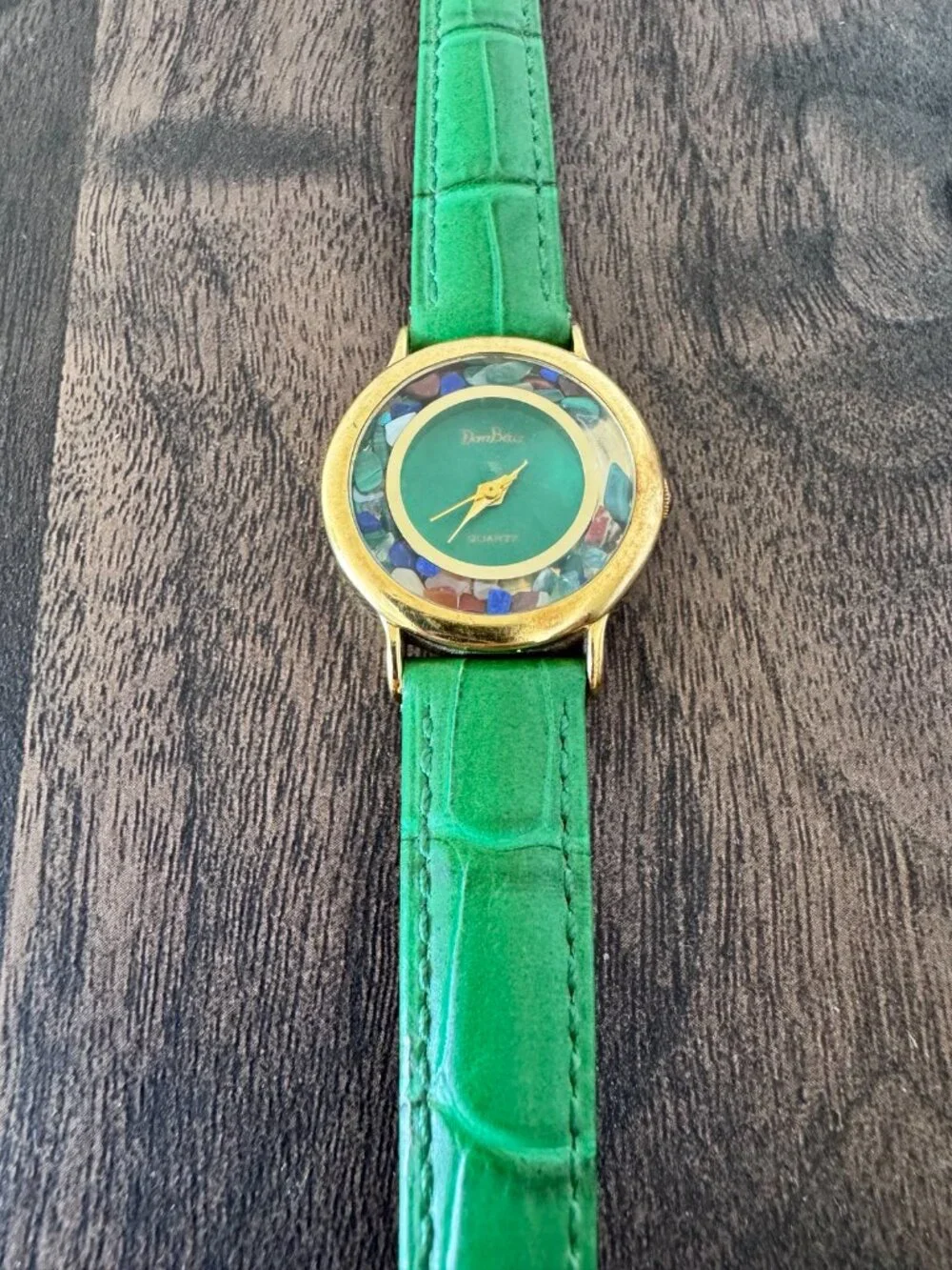 Dom Baiz Analog Quartz Watch | Green Genuine Leather Band | Decorative Stones